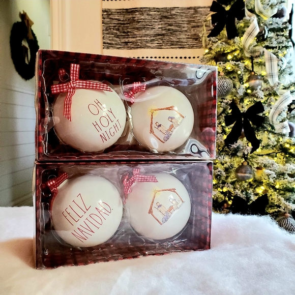 Rae Dunn Christmas Ornaments Set of 4 Glass Balls 100mm / 3.94"